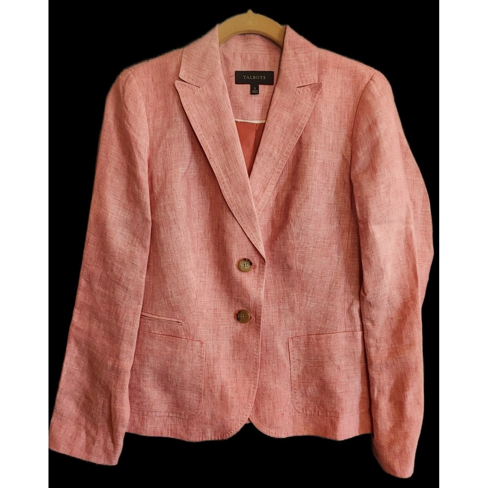 Talbots 100% Linen Blazer Jacket Soft Red Size 2 Fully Lined Coastal Preppy Chic